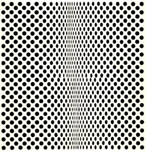 Auteur : Bridget Riley Titre : Fission Date : 1963 Dimensions : 89 x 86 cm Matériaux : Tempera Lieu de conservation : MoMa