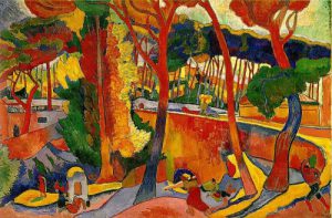 L'Estaque, route tournante, d'André Derain, 1906, huile sur toile de 129,5 x 195 cm, Museum of Fine arts à Houston.
