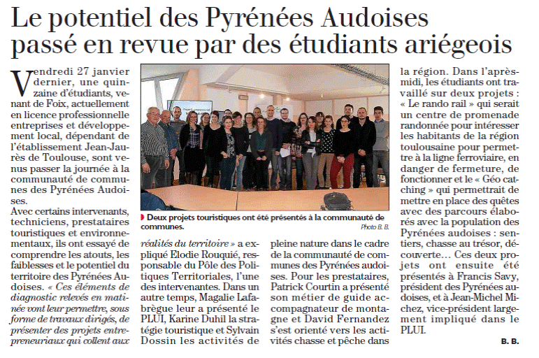 La Licence Pro EDL à communauté de communes Pyrénées Audoises 
