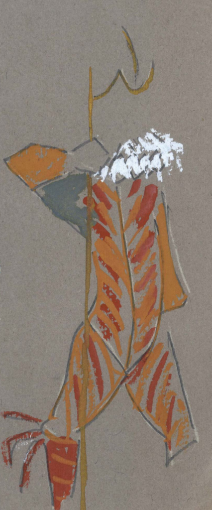 Maquette de costume de Mascarille réalisée par Mischa Scandella pour L’Étourdi.