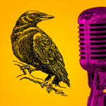Vignette représentant un corbeau et un micro pour l'atelier Dramaphonies 2023 Autour de la pièce de théâtre Pinkson de Caren Jeß