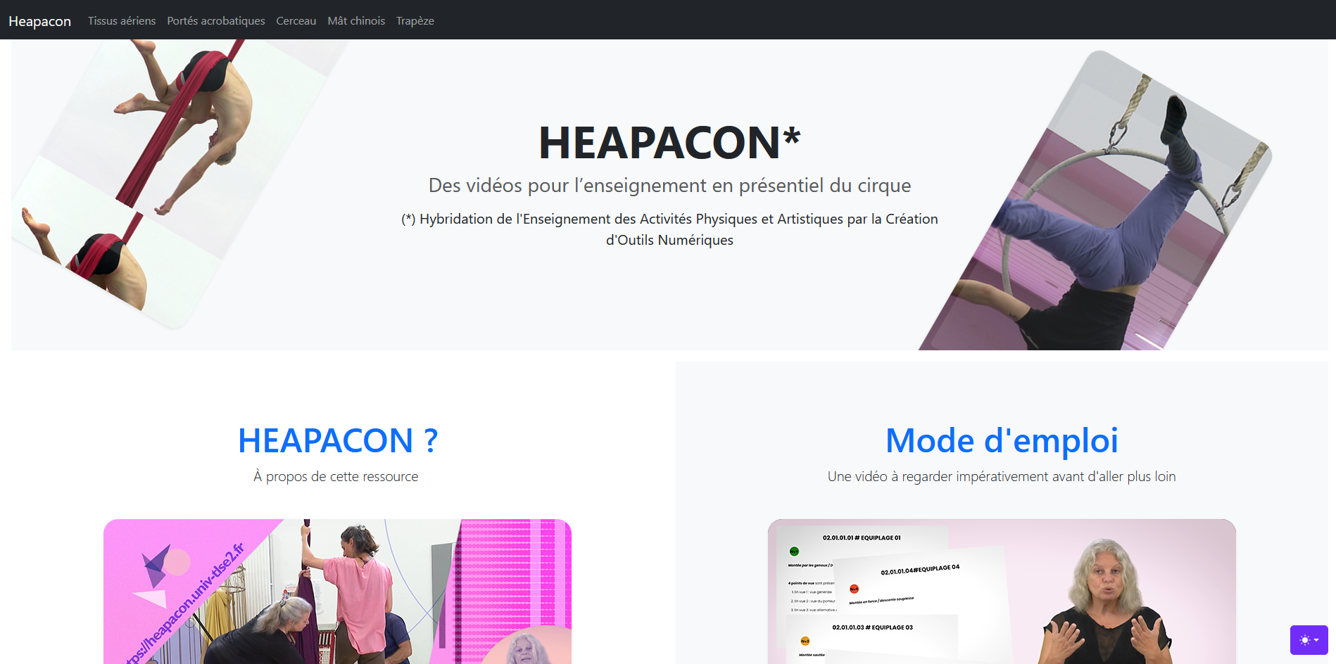 Capture d'écran de la page d'accueil de la ressource pédagogique HEAPACON