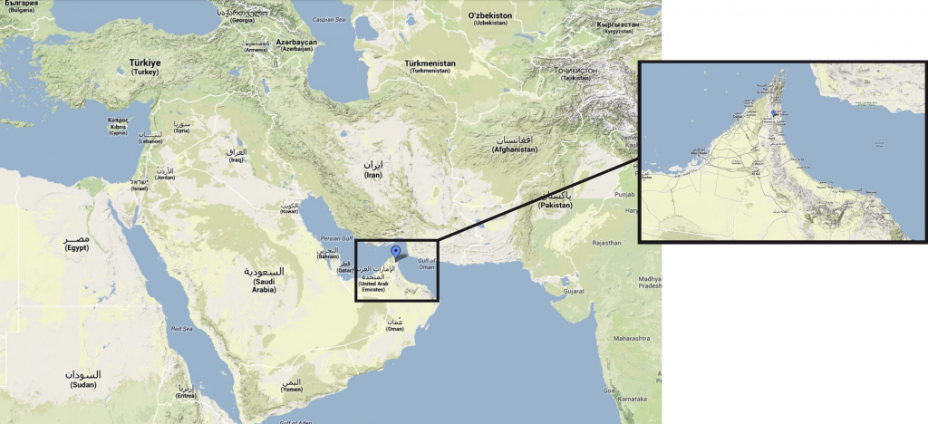 Localisation du site de Masafi (Fond carto. Google-Map)